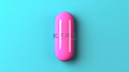 亮蓝色背景上柔和的粉色胶囊药丸的简约 3D 渲染