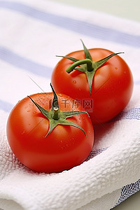 新鲜西红柿背景图片_番茄坐在白毛巾上
