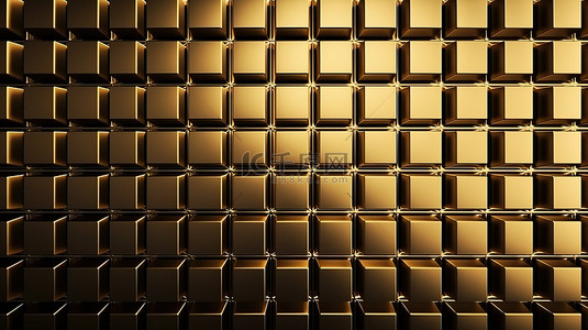 现代豪华 3D 渲染中闪闪发光的方形网格图案墙