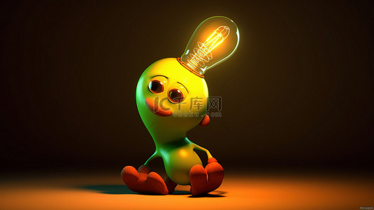 商务电商背景图片_拿着灯泡的发光 3d 卡通人物