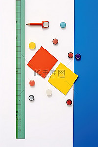 骰子背景图片_彩色纸，旁边有一把尺子和铅笔