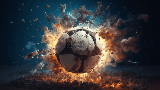 足球爆炸碎片烟雾火焰广告背景