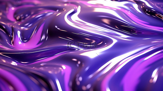 漂浮的紫色背景图片_华丽的金属闪光和反射漂浮在紫色液体抽象背景 3D 插图中