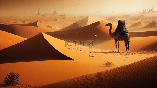 荒芜的原野背景图片_沙漠骆驼荒芜金黄色背景