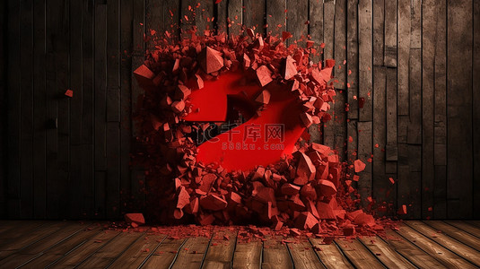 破裂红色背景图片_红色二号在裂土和黑色木墙上的爆炸性 3D 渲染