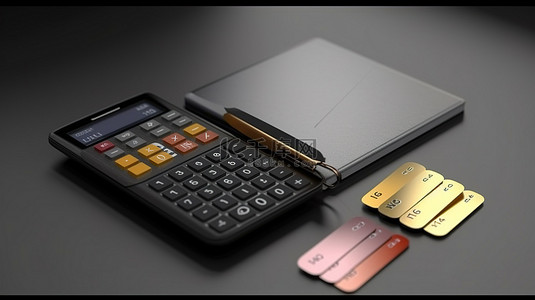 货币安全背景图片_银行卡和带钱包的计算器的 3D 渲染