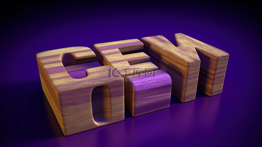 带有 3D 呈现的木质风格 CRM 文本块的紫色背景