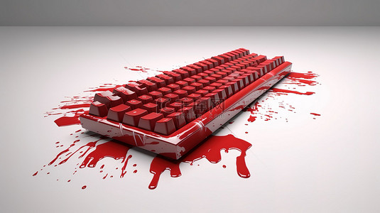 3d 插图中的红色油漆斑点形状键盘