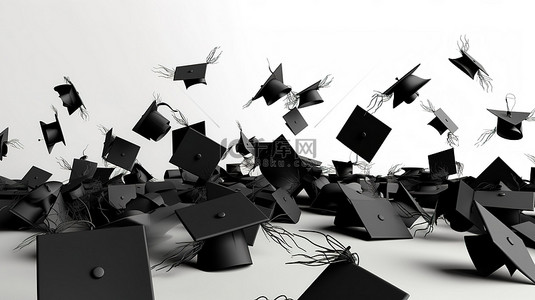 层叠背景背景图片_学士学位庆典 3d 毕业帽和大学帽层叠在白色背景上