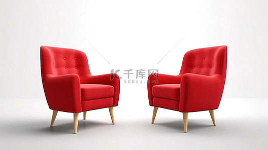 3D 渲染中的当代红色扶手椅单独站立在白色背景上
