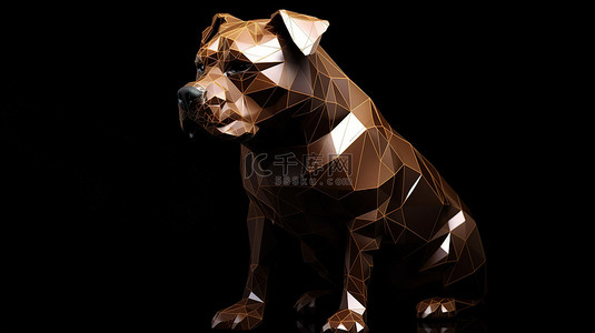 抽象斗牛犬的优雅 3D 渲染是黑色背景下孤立的动物爱好者和宠物主人理想的设计元素