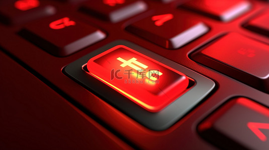 手光背景图片_带有鼠标手形光标的红色键盘按钮的 3D 插图