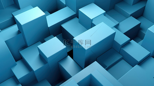 蓝色简约壁纸背景图片_蓝色几何形状抽象壁纸的简约 3D 渲染