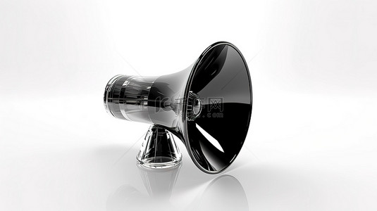 白色单色背景上黑色卡通玻璃扬声器的 3D 插图
