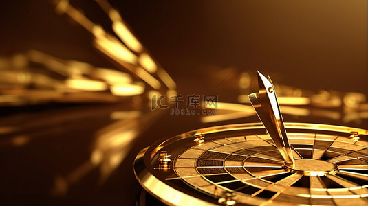 射箭背景图片_具有豪华金色背景的 3D 设计中的金色飞镖和箭头