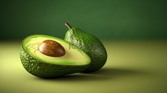 水果梨背景图片_1 半个鳄梨的 3D 渲染，呈甜美的绿色色调