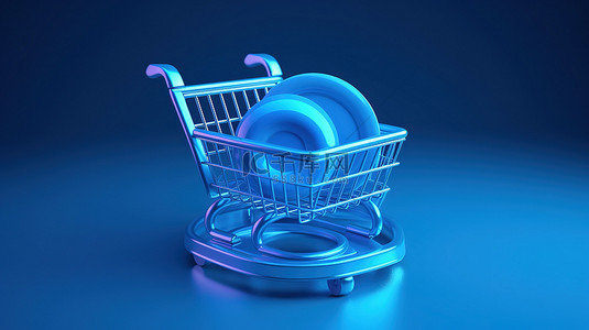 蓝电脑背景图片_用于购物的蓝色调 3d 图标渲染，背景说明
