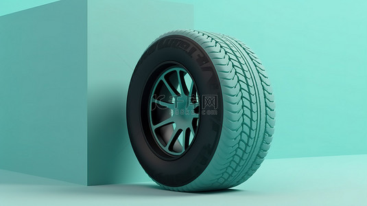 踏上背景图片_具有极简主义场景的柔和背景上的孤立轮辋和轮胎 3D 渲染
