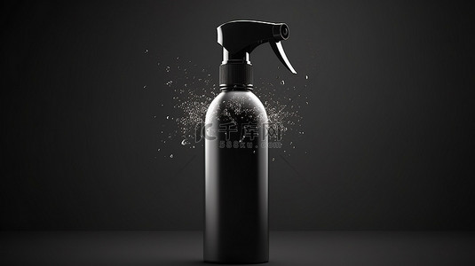 黑色塑料喷雾瓶的白色背景 3D 渲染
