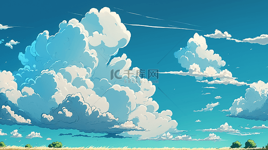 卡通坐在床上背景图片_天空云朵插画背景