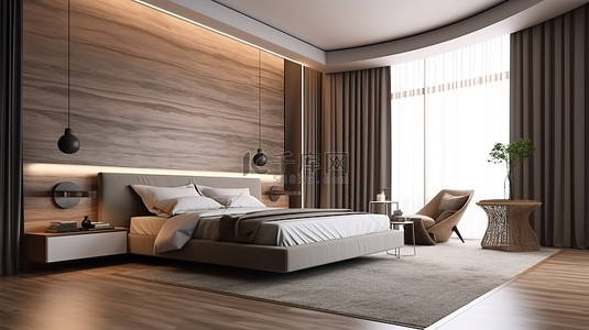 客房背景图片_酒店或公寓卧室和起居区室内设计的垂直 3D 渲染