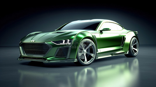 高级赛车调整绿色轿跑车与特殊零件和车轮扩展 3D 渲染