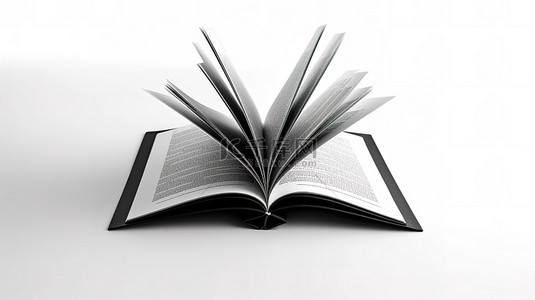 打开的书背景图片_3D 渲染的打开的书模型具有黑色封面和白色背景，非常适合您的设计，具有充足的可用空间