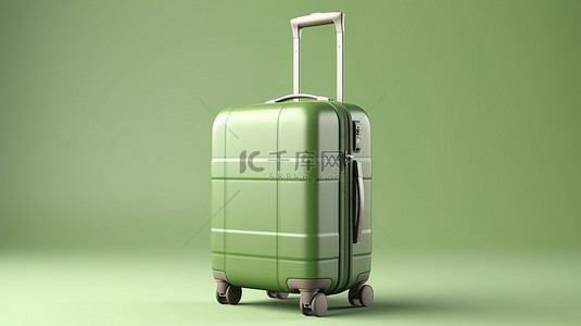 旅游横幅背景图片_模型演示中软浅绿色旅游拉杆包的 3D 渲染