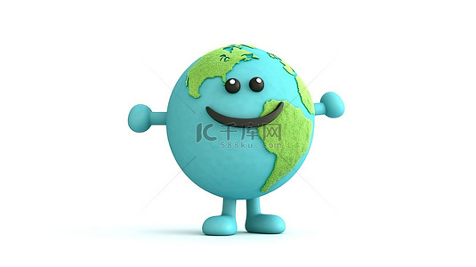 可爱的橡皮泥地球地球仪角色举着“拯救地球”横幅，白色背景上有插图卡通玩具