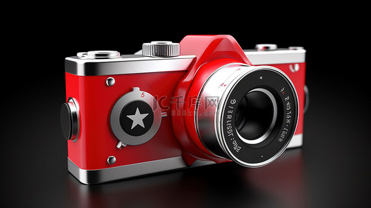 3D 渲染中带有白色星星的红色照片相机图标