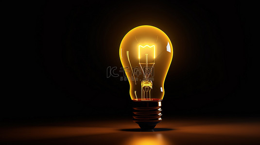 创意灯图标背景图片_3D 中的简约黄色灯泡图标为业务策略和解决方案呈现创意概念