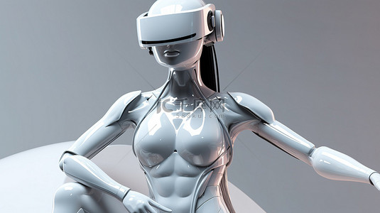 虚拟现实背景背景图片_虚拟现实技术在元宇宙网络世界和数字领域的交叉点，带有 VR 头饰的 3D 女性雕像