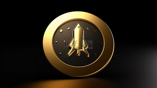闪闪发光的金色火箭图标 3d 渲染的航天器符号
