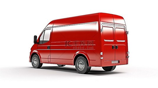新时代红色面包车全球交付隔离在白色背景 3d 渲染