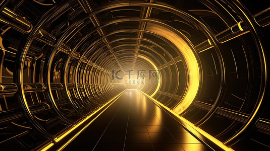 抽象科幻设计中的未来派照明 3D 隧道