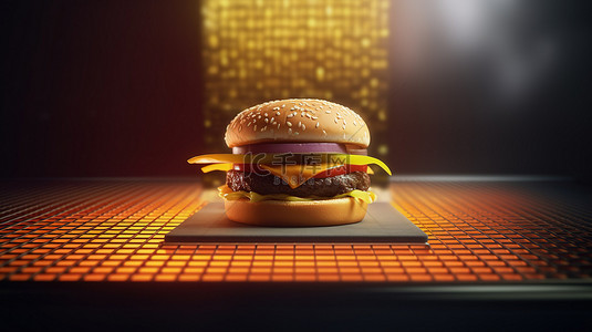 快餐菜单背景图片_背景下 3d 渲染方形框架中的汉堡