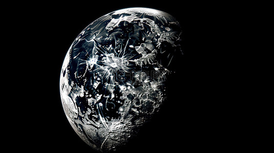 NASA 提供了黑色背景下孤立月球的 3D 渲染