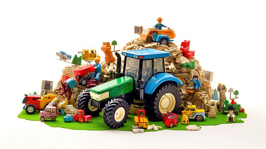 儿童教学背景图片_孩子们收集 3D 拼图来建造拖拉机