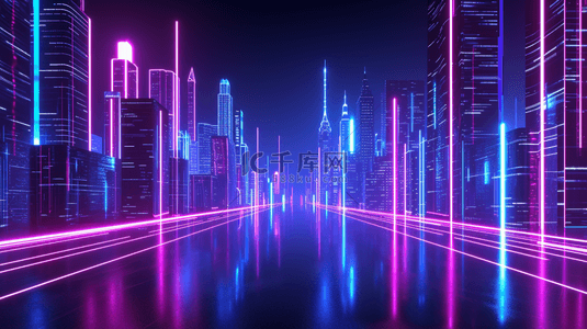 紫色科技感智慧光感城市背景15