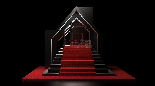 黑色背景渲染图像上的简约 3D 房屋框架图标