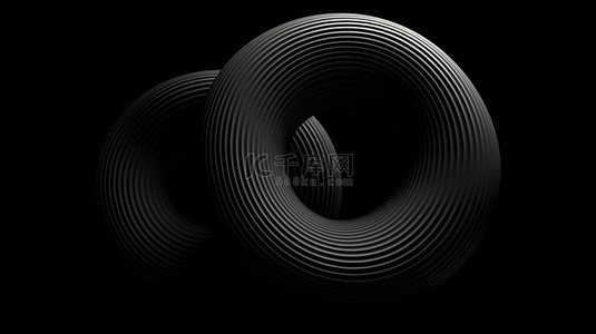 双色圆圈背景图片_黑色画布上的双单色圆形形状引人注目的 3D 渲染