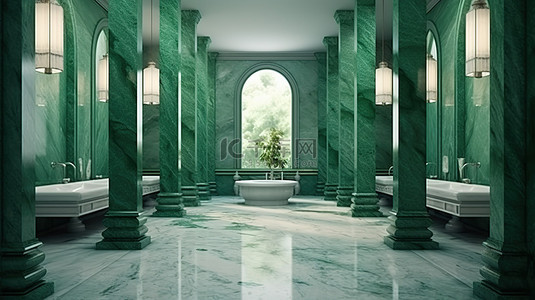 带有绿色大理石装饰的土耳其浴室的时尚 3D 渲染
