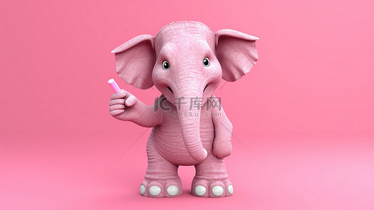 厚脸皮的 3D 粉红色大象插画伸出中指