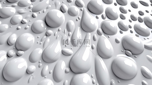 白色水滴背景图片_具有纹理背景图案的白色水滴的 3d 渲染