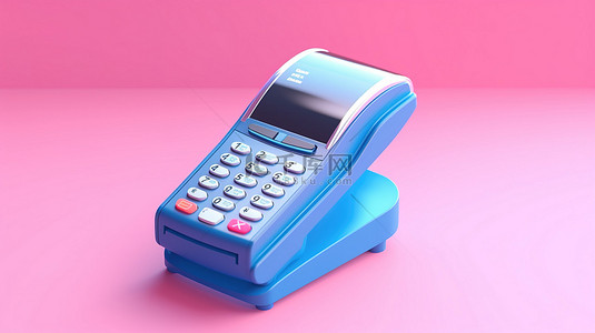 支付终端背景图片_粉红色背景与 3D 渲染双色调风格蓝色信用卡支付终端