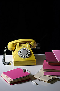 办公室桌子上有记事本的旧手机