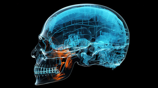 人工智能机器人利用 3D 渲染通过 X 射线技术分析大脑断层扫描