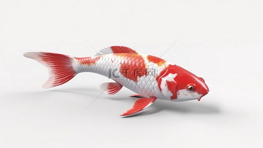 红色和白色的独奏日本锦鲤鱼的 3D 渲染