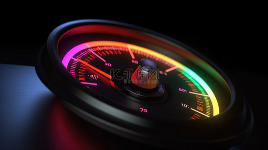 彩色车速表图标，带有测量速度的 3D 插图