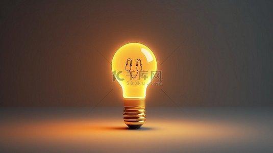 灯泡可爱背景图片_用于社交媒体帖子的灯泡盖 3D 渲染中发光的微笑图标